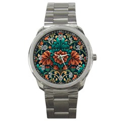 Flower Pattern Modern Floral Sport Metal Watch