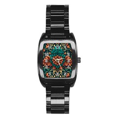 Flower Pattern Modern Floral Stainless Steel Barrel Watch by Ravend