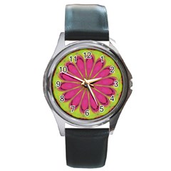 Floral Art Design Pattern Round Metal Watch