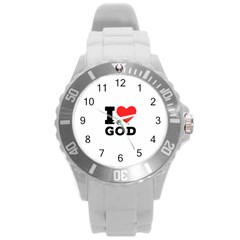 I Love God Round Plastic Sport Watch (l) by ilovewhateva