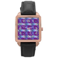 Snow White Blue Purple Tulip Rose Gold Leather Watch  by Pakemis