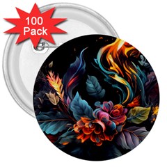 Flowers Flame Abstract Floral 3  Buttons (100 Pack) 