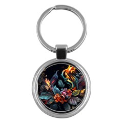 Flowers Flame Abstract Floral Key Chain (round)