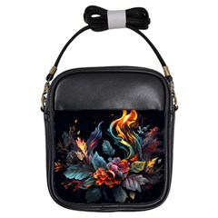 Flowers Flame Abstract Floral Girls Sling Bag