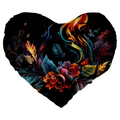 Flowers Flame Abstract Floral Large 19  Premium Heart Shape Cushions