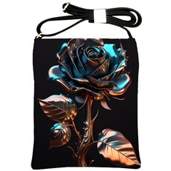 Gold Flower Rose Metal Rose Shoulder Sling Bag by Ravend