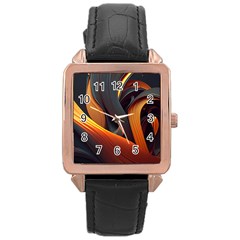 Swirls Abstract Watercolor Colorful Rose Gold Leather Watch 