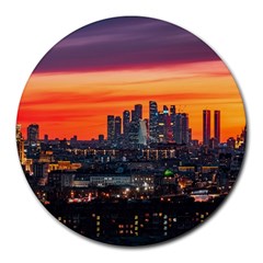 Downtown Skyline Sunset Buildings Round Mousepad