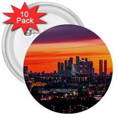 Downtown Skyline Sunset Buildings 3  Buttons (10 Pack)  by Ravend