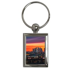 Downtown Skyline Sunset Buildings Key Chain (rectangle) by Ravend