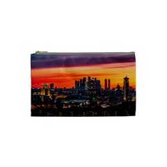 Downtown Skyline Sunset Buildings Cosmetic Bag (small) by Ravend