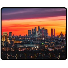 Downtown Skyline Sunset Buildings One Side Fleece Blanket (medium)