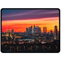 Downtown Skyline Sunset Buildings Fleece Blanket (large)