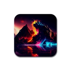 Mountain Color Colorful Love Art Rubber Square Coaster (4 Pack)