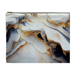 Marble Stone Abstract Gold White Cosmetic Bag (xl)