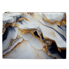 Marble Stone Abstract Gold White Cosmetic Bag (xxl)