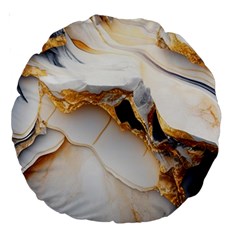 Marble Stone Abstract Gold White Large 18  Premium Round Cushions