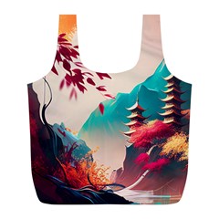 Asia Japan Pagoda Colorful Vintage Full Print Recycle Bag (l) by Ravend