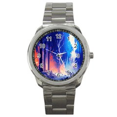 Winter Snow Mountain Fire Flame Sport Metal Watch