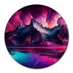 Ai Generated Mountain Ocean Lava Round Mousepad