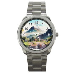 Countryside Trees Grass Mountain Sport Metal Watch by Ravend