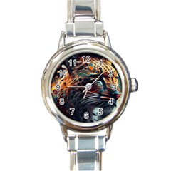 Leopard Feline Artwork Art Fantasy Round Italian Charm Watch