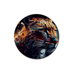 Leopard Feline Artwork Art Fantasy Rubber Coaster (Round)