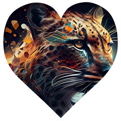 Leopard Feline Artwork Art Fantasy Wooden Puzzle Heart by Ravend