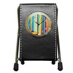 Colorful Rainbow Striped Pattern Pen Holder Desk Clock by Uceng