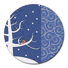 Bird Winter Bullfinch Patterns Art Round Mousepad by Uceng