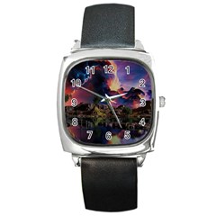 Lake Galaxy Stars Science Fiction Square Metal Watch by Uceng