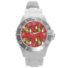 Santa Snowman Gift Holiday Round Plastic Sport Watch (l) by Uceng