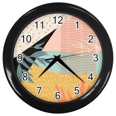 Leaves Pattern Design Colorful Wall Clock (black) by Uceng