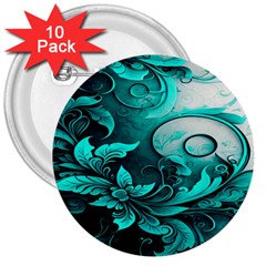 Turquoise Flower Background 3  Buttons (10 pack) 