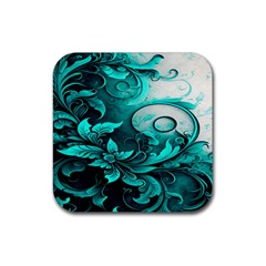 Turquoise Flower Background Rubber Coaster (Square)