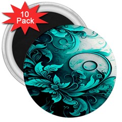 Turquoise Flower Background 3  Magnets (10 Pack) 