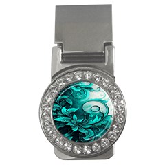 Turquoise Flower Background Money Clips (CZ) 