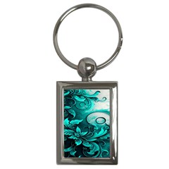 Turquoise Flower Background Key Chain (Rectangle)