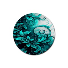 Turquoise Flower Background Rubber Round Coaster (4 Pack)