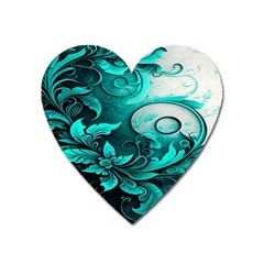 Turquoise Flower Background Heart Magnet