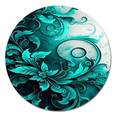 Turquoise Flower Background Magnet 5  (Round)