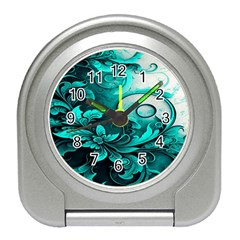 Turquoise Flower Background Travel Alarm Clock