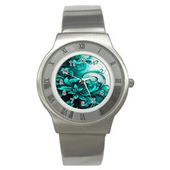 Turquoise Flower Background Stainless Steel Watch