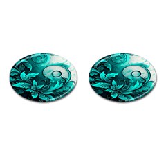 Turquoise Flower Background Cufflinks (Oval)