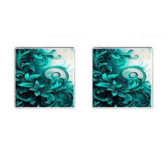 Turquoise Flower Background Cufflinks (Square)