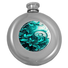 Turquoise Flower Background Round Hip Flask (5 oz)