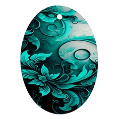 Turquoise Flower Background Oval Ornament (Two Sides)