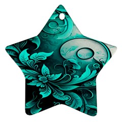 Turquoise Flower Background Star Ornament (Two Sides)