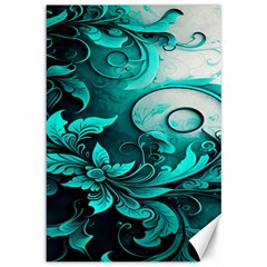 Turquoise Flower Background Canvas 12  x 18 