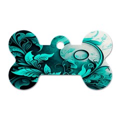 Turquoise Flower Background Dog Tag Bone (two Sides) by artworkshop